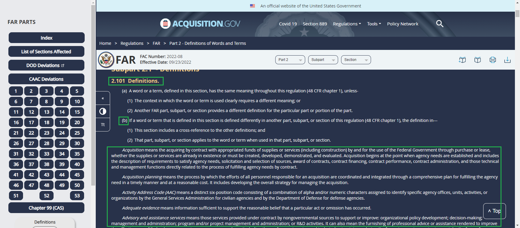 How Do You Reference The Location Of A FAR Definitions About The 